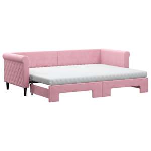 Válenda s přistýlkou a matracemi růžová 80 x 200 cm samet - obrázek 2