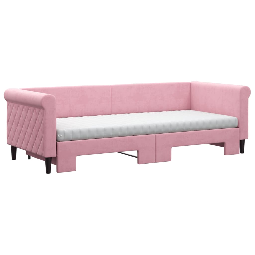 vidaXL Slaapbank onderschuifbed en matrassen 80x200 cm fluweel roze afbeelding