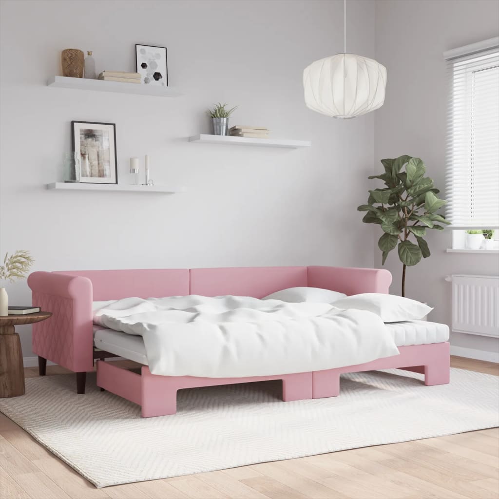 vidaXL daybed med udtræk og madras 80x200 cm velour lyserød