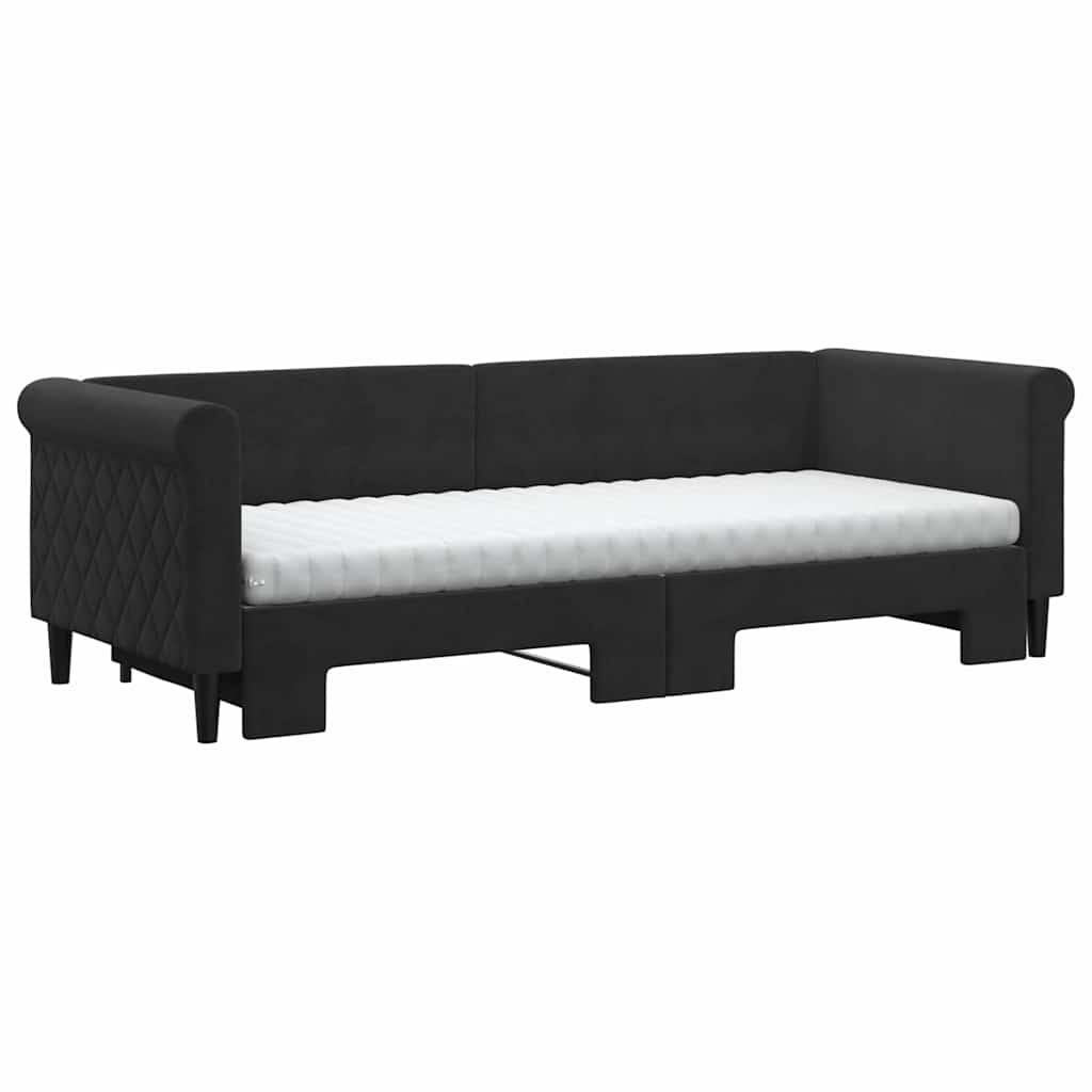 vidaXL Slaapbank onderschuifbed en matrassen 80x200 cm fluweel zwart afbeelding