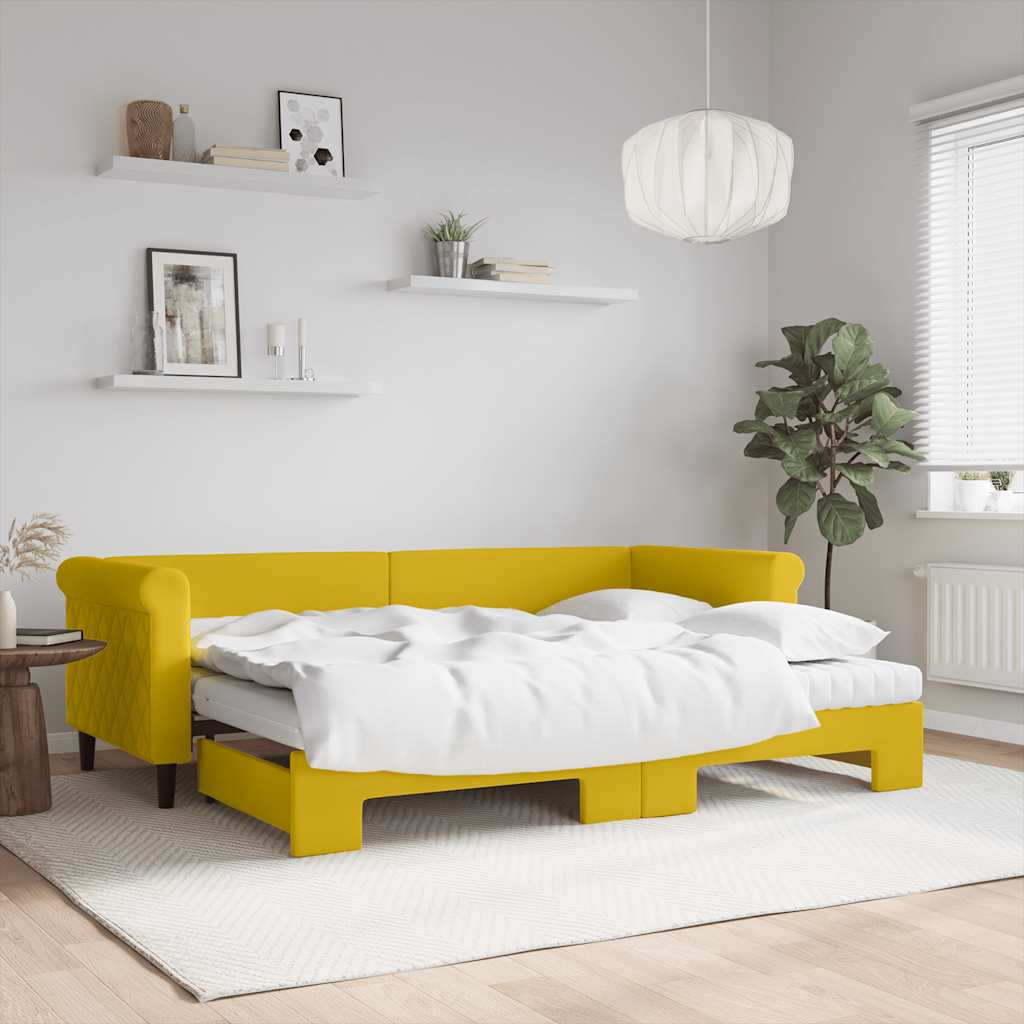 Thumbnail - vidaXL Tagesbett Ausziehbar mit Matratzen Gelb 80x200 cm Samt