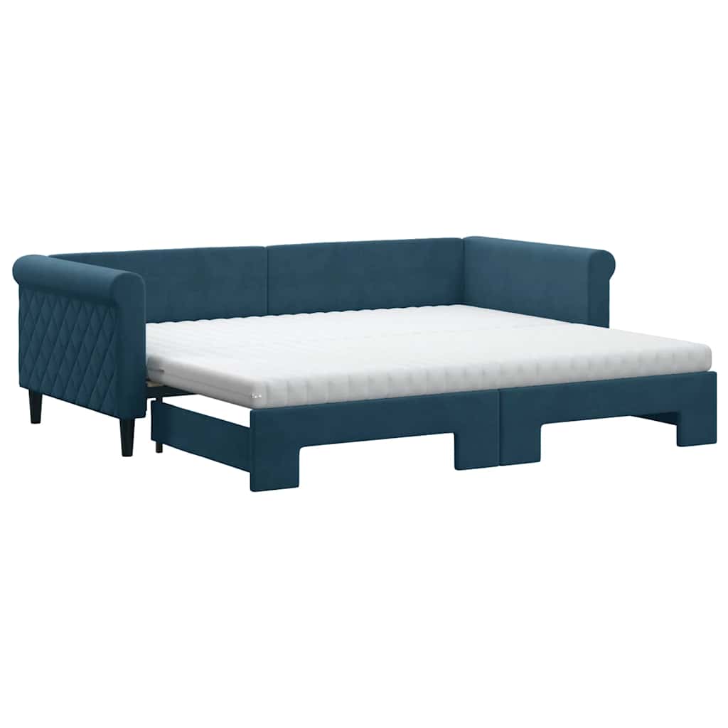 VidaXL Slaapbank Onderschuifbed En Matrassen 90x200 Cm Fluweel Blauw
