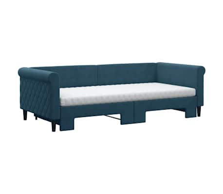 vidaXL Lit de jour avec lit gigogne et matelas bleu 90x200 cm velours