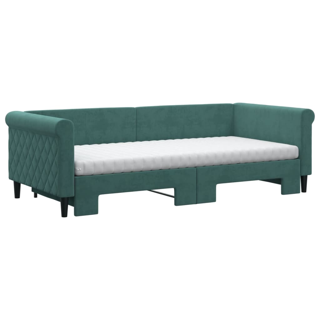 vidaXL Lit de jour avec gigogne et matelas vert foncé 90x200cm velours