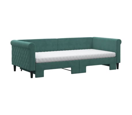 vidaXL Lit de jour avec gigogne et matelas vert foncé 90x200cm velours