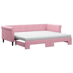Válenda s přistýlkou a matracemi růžová 90 x 200 cm samet - obrázek 2
