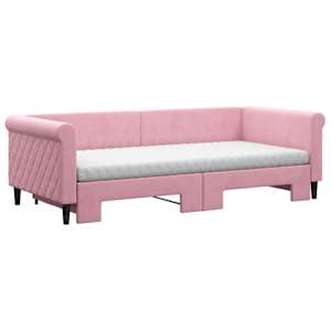 Válenda s přistýlkou a matracemi růžová 90 x 200 cm samet - obrázek 3