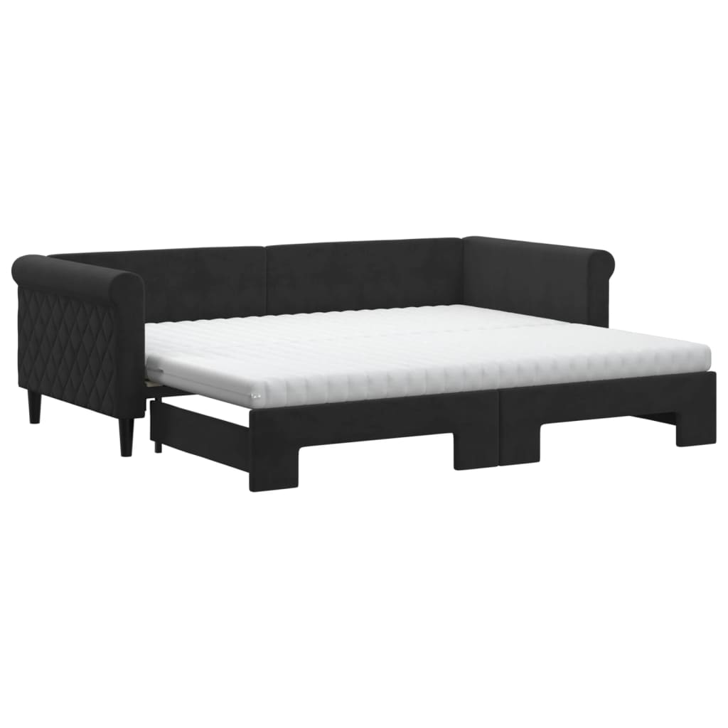vidaXL Slaapbank onderschuifbed en matrassen 90x200 cm fluweel zwart, foto 3