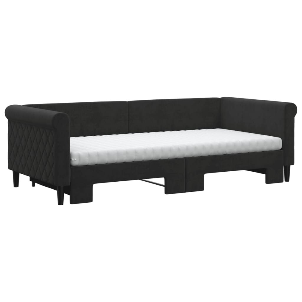 vidaXL Slaapbank onderschuifbed en matrassen 90x200 cm fluweel zwart afbeelding