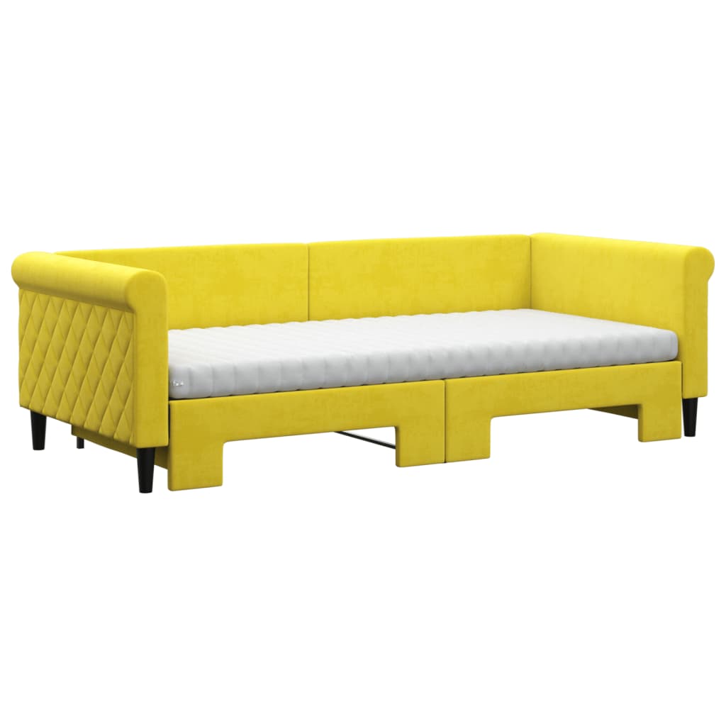 vidaXL Slaapbank onderschuifbed en matrassen 90x200 cm fluweel geel afbeelding