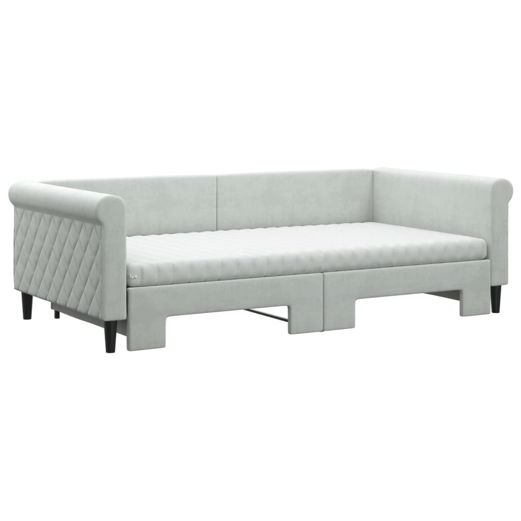 vidaXL Slaapbank onderschuifbed matrassen 100x200cm fluweel lichtgrijs afbeelding