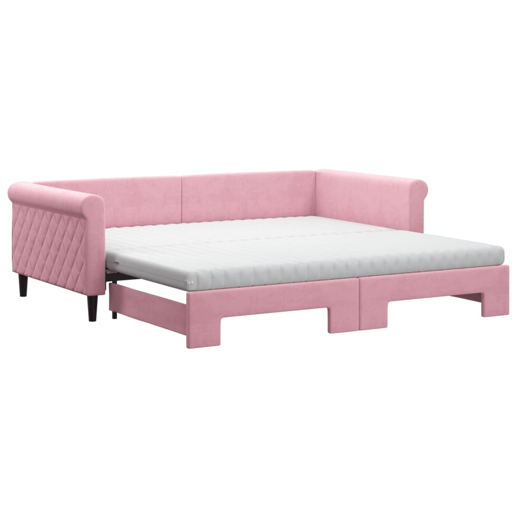 Thumbnail - vidaXL Tagesbett Ausziehbar mit Matratzen Rosa 100x200 cm Samt