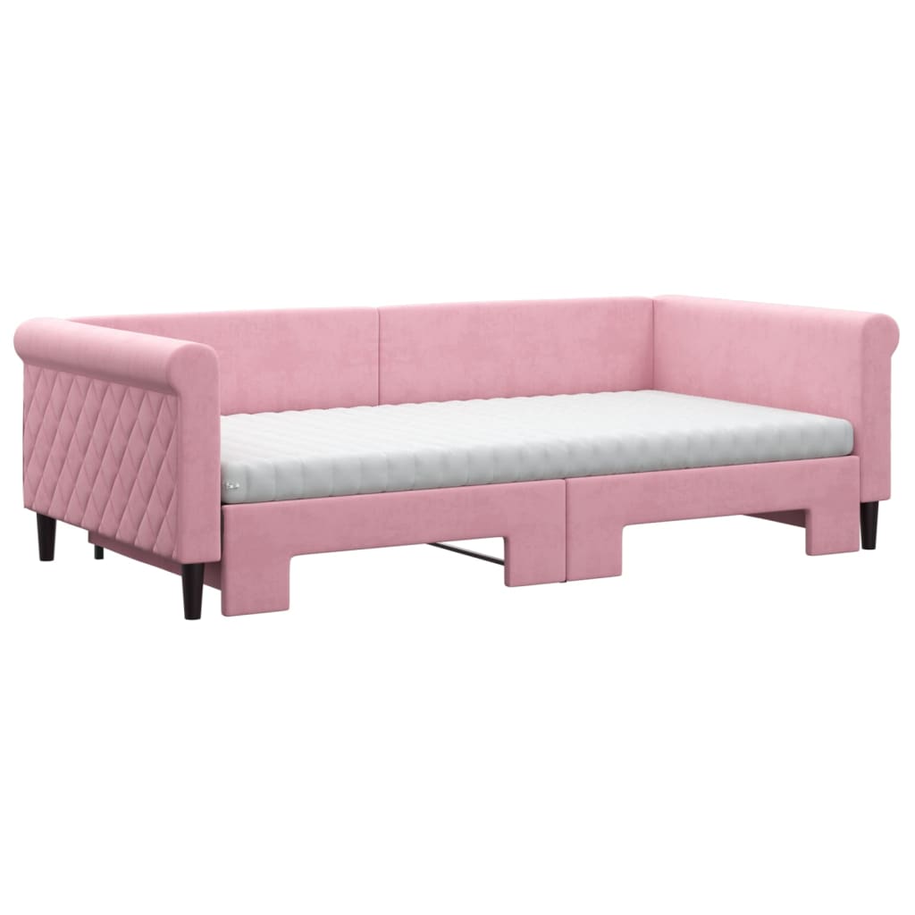 Thumbnail - vidaXL Tagesbett Ausziehbar mit Matratzen Rosa 100x200 cm Samt