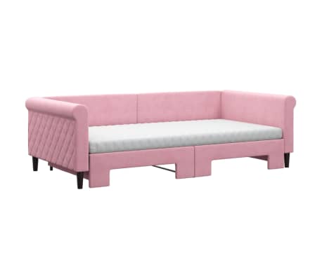 vidaXL Slaapbank onderschuifbed en matrassen 100x200 cm fluweel roze