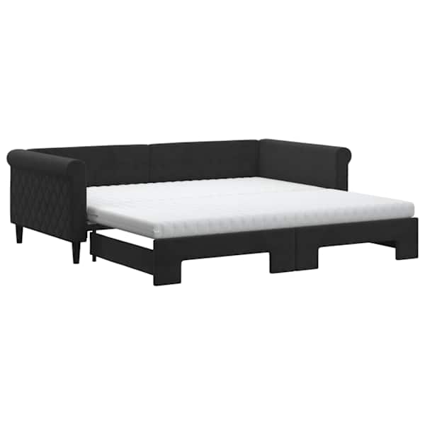 vidaXL diivanvoodi v&auml;ljat&otilde;mmatava osaga, must, 100x200 cm, samet