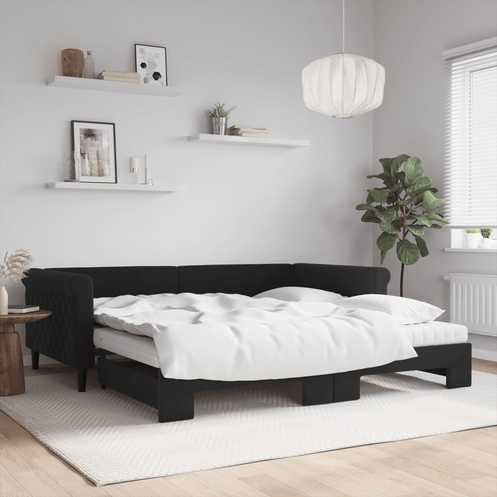 vidaXL daybed med udtræk og madras 100x200 cm velour sort