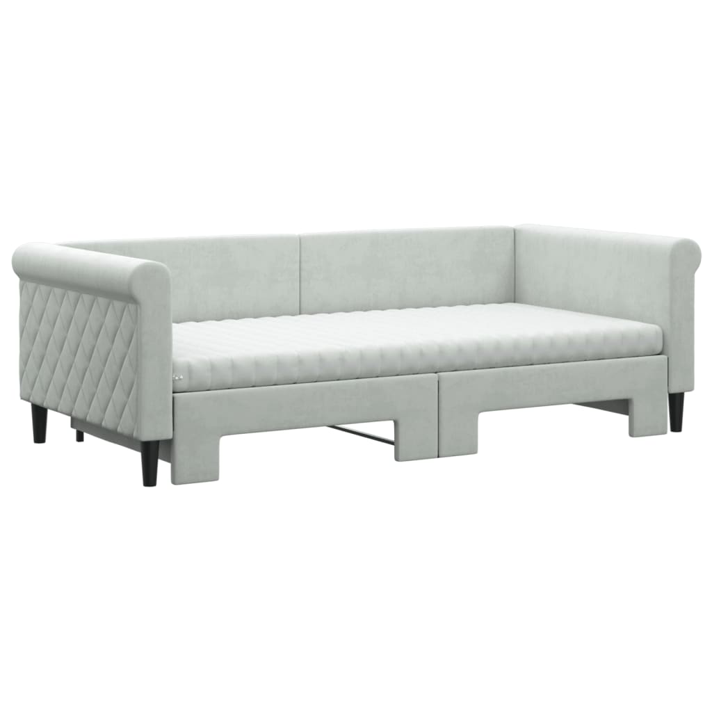 vidaXL Slaapbank onderschuifbed matrassen 100x200cm fluweel lichtgrijs afbeelding