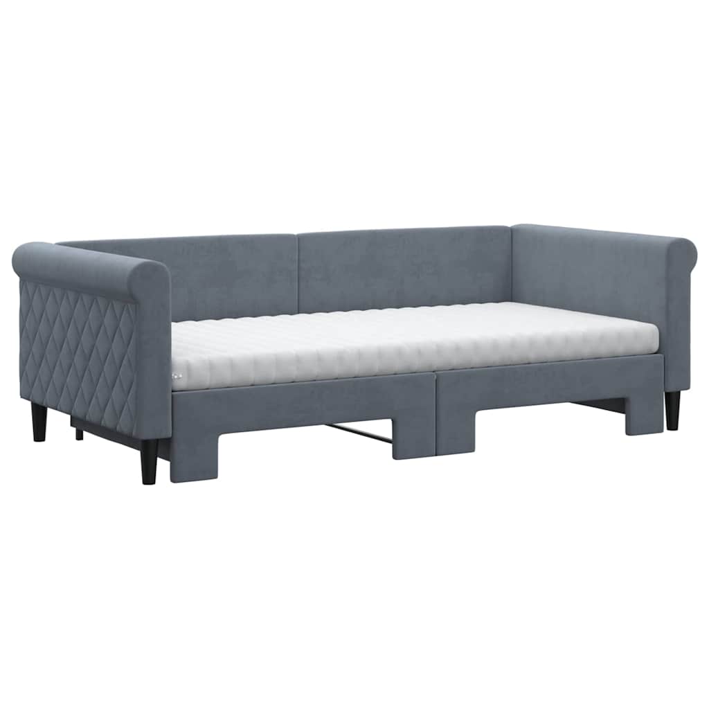 vidaXL Slaapbank onderschuifbed matrassen 90x190cm fluweel donkergrijs grijs, foto 2