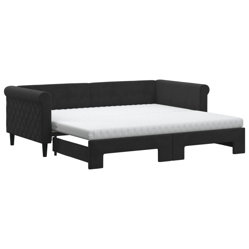 Thumbnail - vidaXL Tagesbett Ausziehbar mit Matratzen Schwarz 90x190 cm Samt