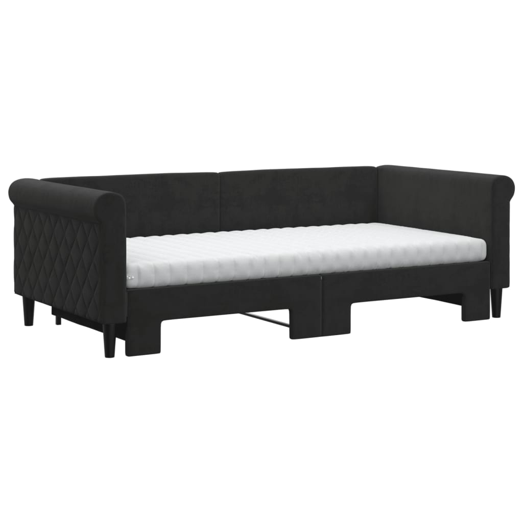 vidaXL Slaapbank onderschuifbed en matrassen 90x190 cm fluweel zwart afbeelding