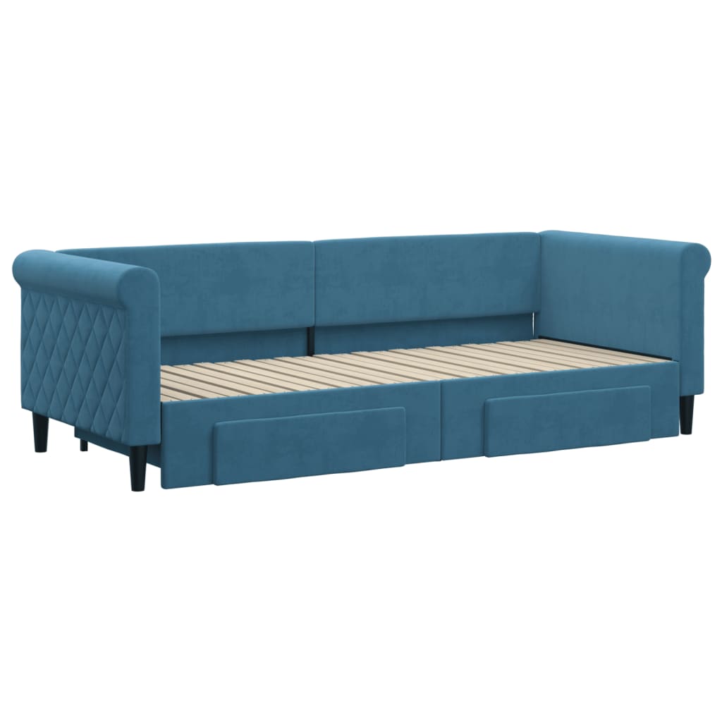vidaXL Slaapbank met onderschuifbed en lades 80x200 cm fluweel blauw afbeelding