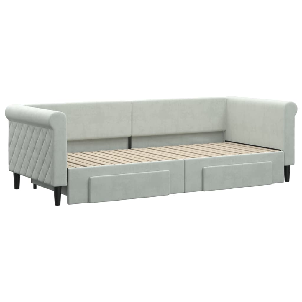 vidaXL Slaapbank onderschuifbed en lades 80x200 cm fluweel lichtgrijs afbeelding
