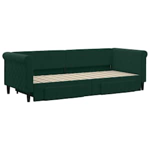 Válenda s přistýlkou a zásuvkami tmavě zelená 80 x 200 cm samet - obrázek 3