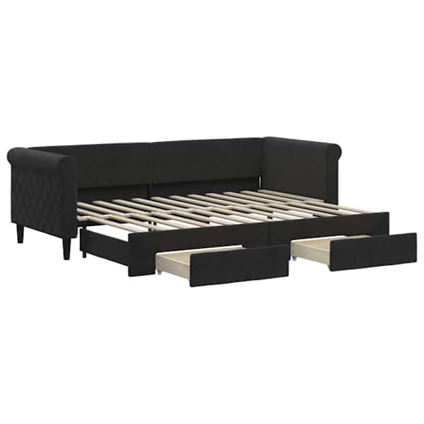 vidaXL diivanvoodi v&auml;ljat&otilde;mmatava osaga, must, 80x200 cm, samet