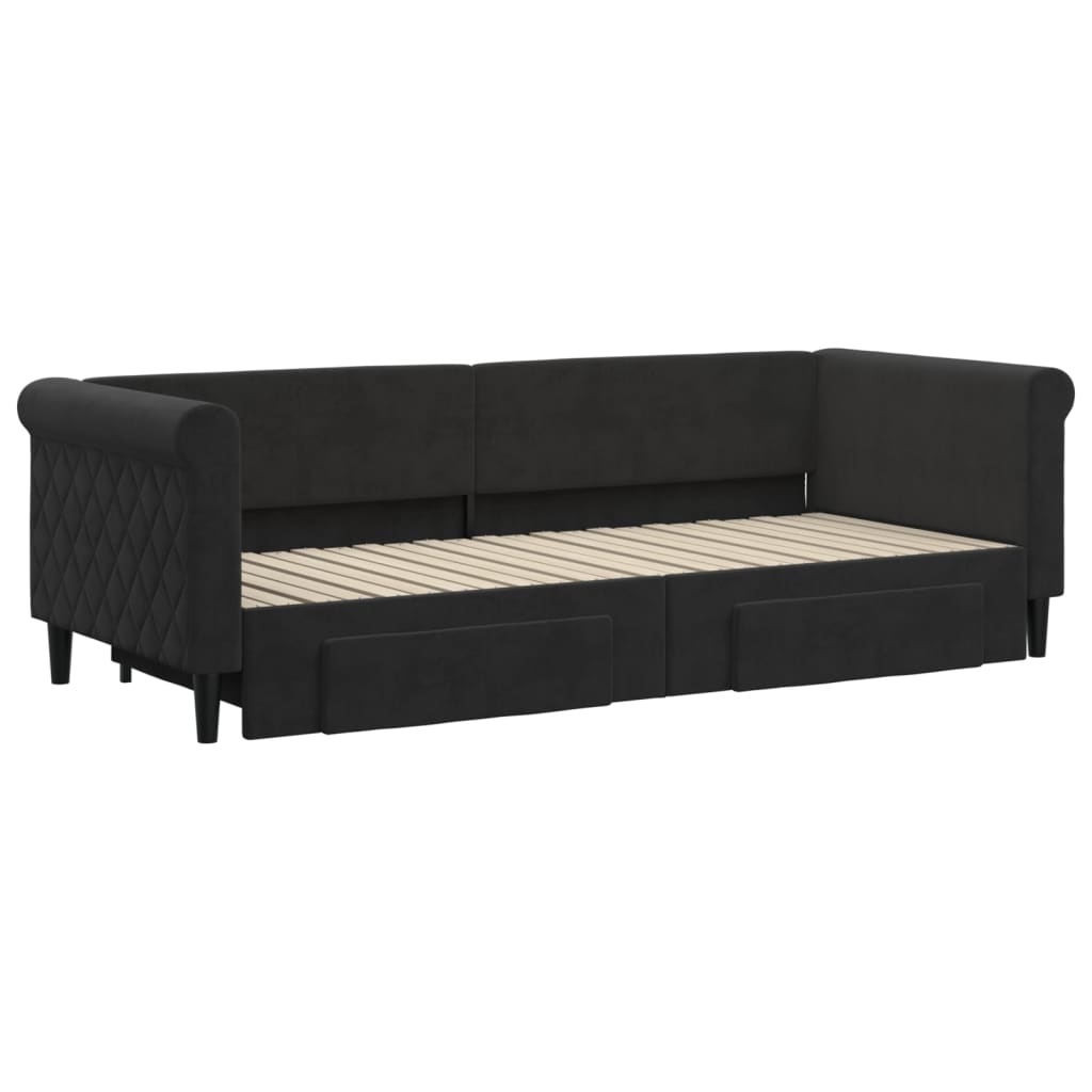 vidaXL Slaapbank met onderschuifbed en lades 80x200 cm fluweel zwart afbeelding