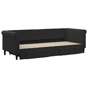 Válenda s přistýlkou a zásuvkami černá 80 x 200 cm samet - obrázek 3