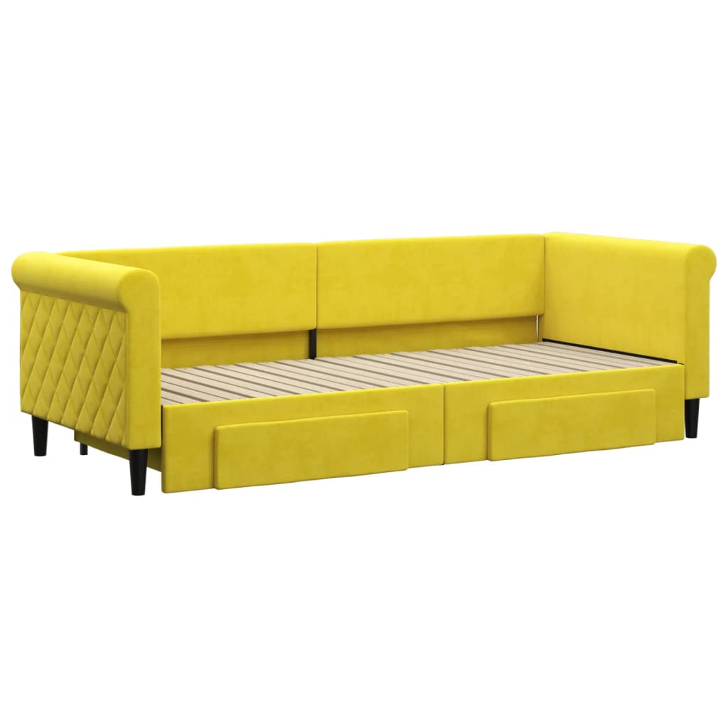 vidaXL Slaapbank met onderschuifbed en lades 80x200 cm fluweel geel afbeelding