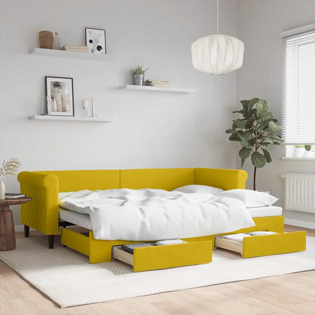 vidaXL Sofá-cama com gavetão e gavetas 80x200 cm veludo amarelo