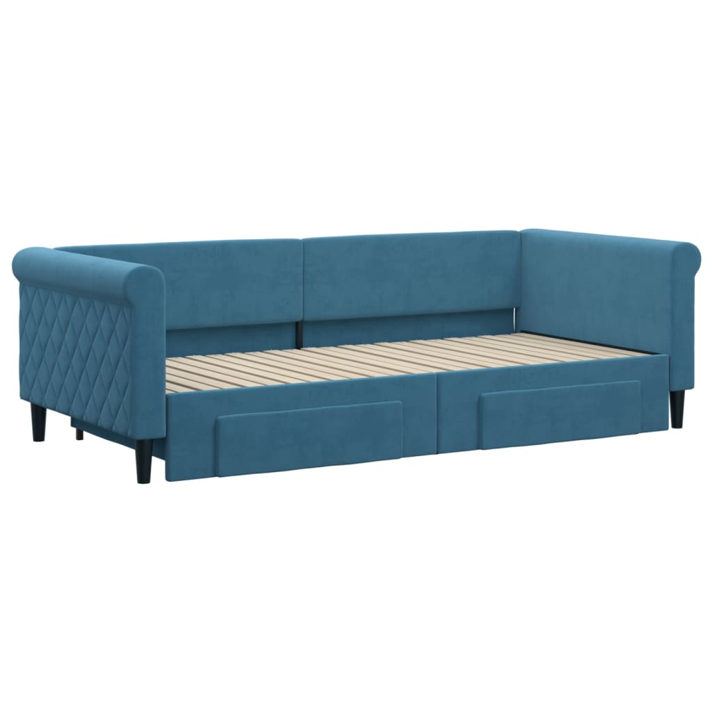 vidaXL Slaapbank met onderschuifbed en lades 90x200 cm fluweel blauw afbeelding
