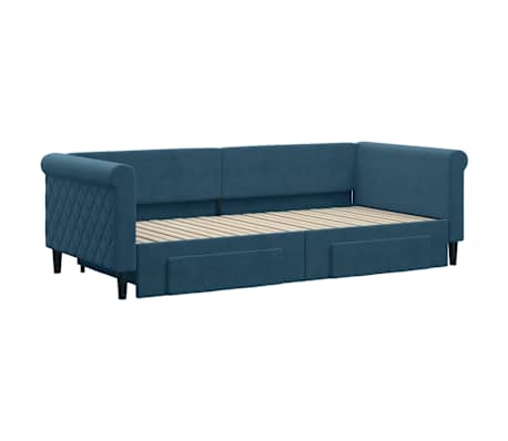 vidaXL Tagesbett Ausziehbar mit Schubladen Blau 90x200 cm Samt