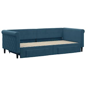 Válenda s přistýlkou a zásuvkami modrá 90 x 200 cm samet - obrázek 3