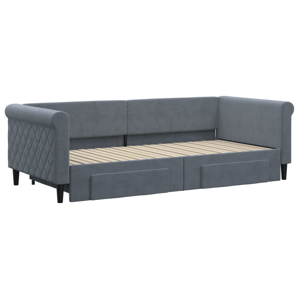 vidaXL Slaapbank onderschuifbed en lades 90x200 cm fluweel donkergrijs afbeelding