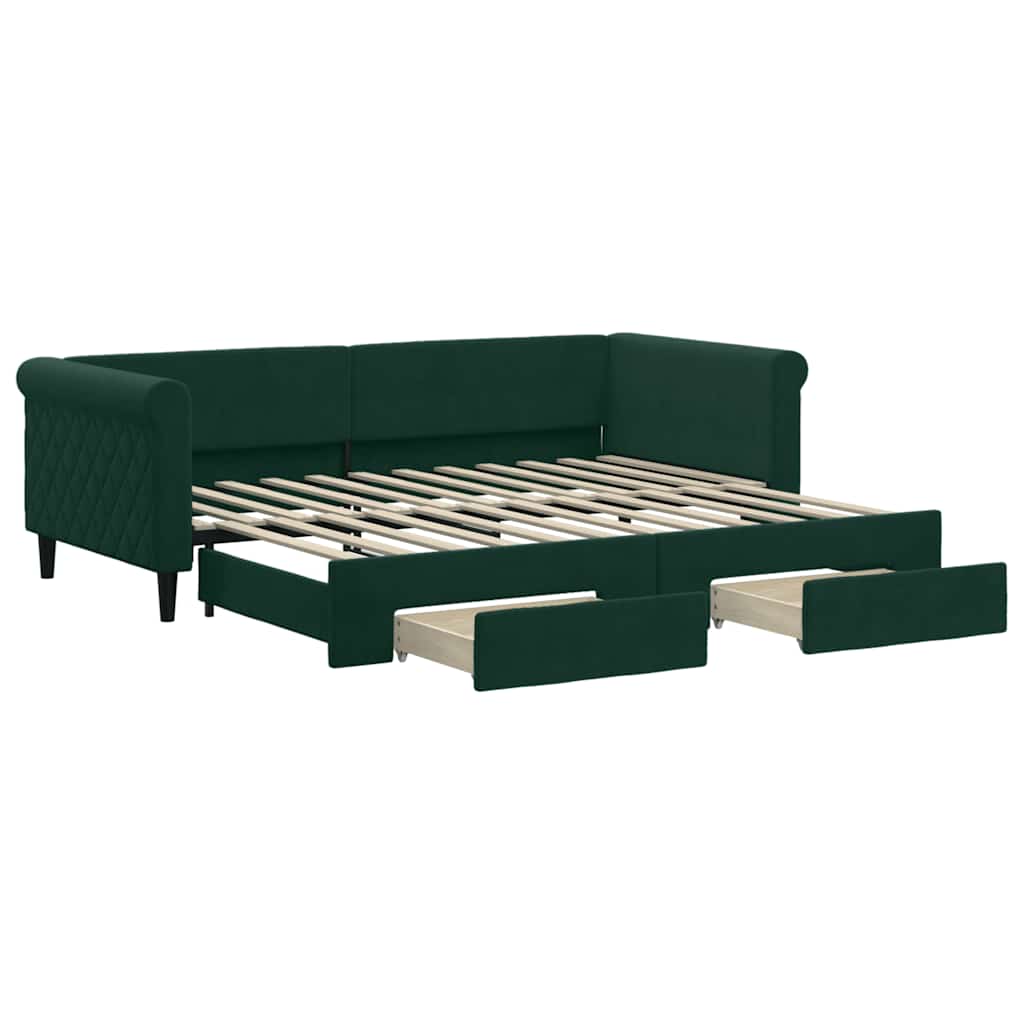 vidaXL Slaapbank onderschuifbed en lades 90x200 cm fluweel donkergroen groen, foto 3