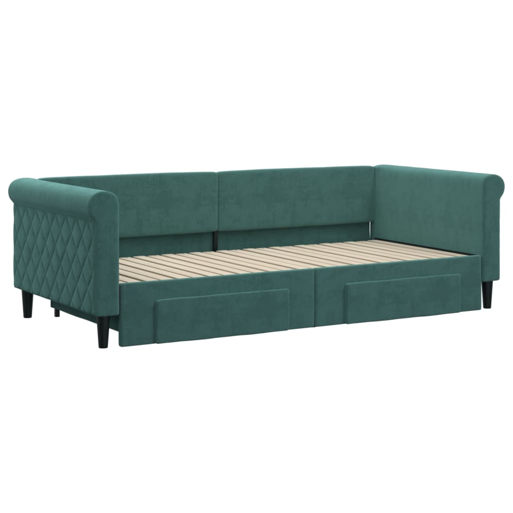 vidaXL Slaapbank onderschuifbed en lades 90x200 cm fluweel donkergroen afbeelding