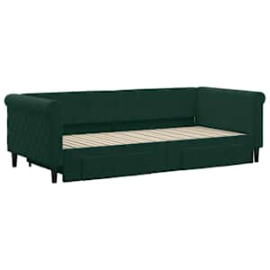Válenda s přistýlkou a zásuvkami tmavě zelená 90 x 200 cm samet - obrázek 3