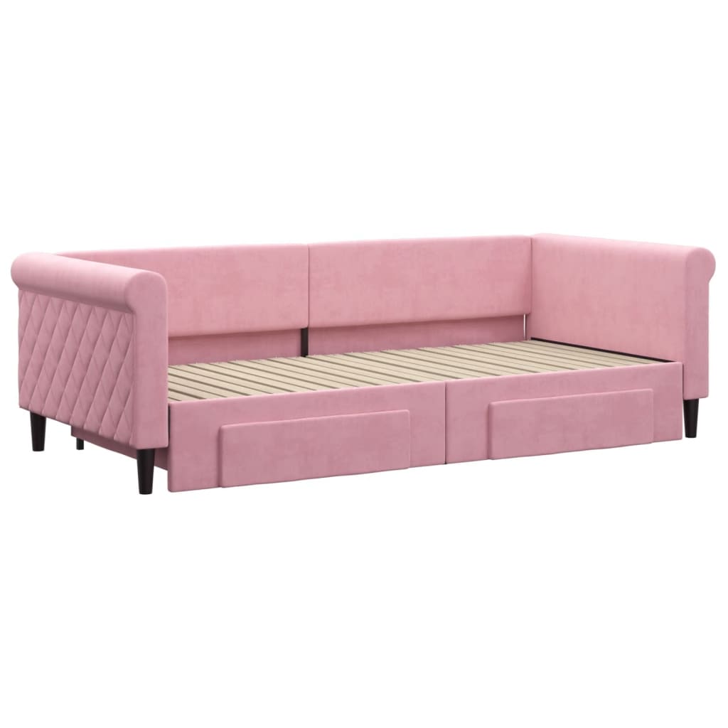 vidaXL Slaapbank met onderschuifbed en lades 90x200 cm fluweel roze afbeelding