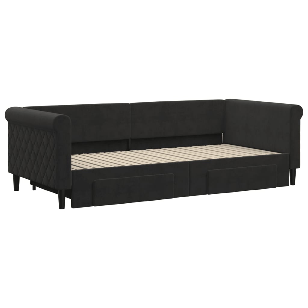 vidaXL Slaapbank met onderschuifbed en lades 90x200 cm fluweel zwart afbeelding
