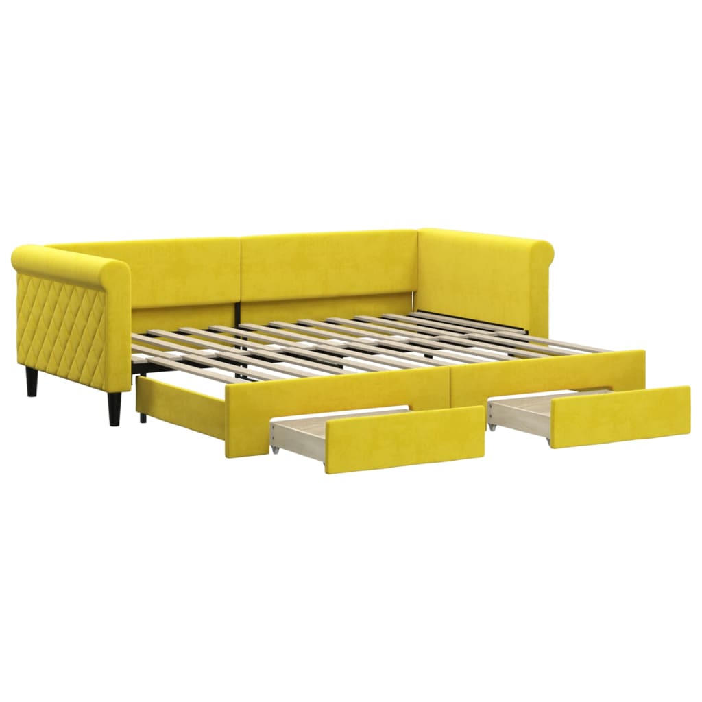 vidaXL Slaapbank met onderschuifbed en lades 90x200 cm fluweel geel