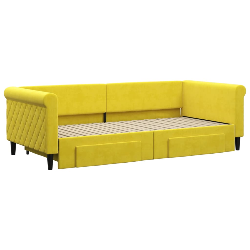 vidaXL Slaapbank met onderschuifbed en lades 90x200 cm fluweel geel afbeelding