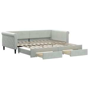 vidaXL diivanvoodi v&auml;ljat&otilde;mmatava osa ja sahtlitega, helehall, samet