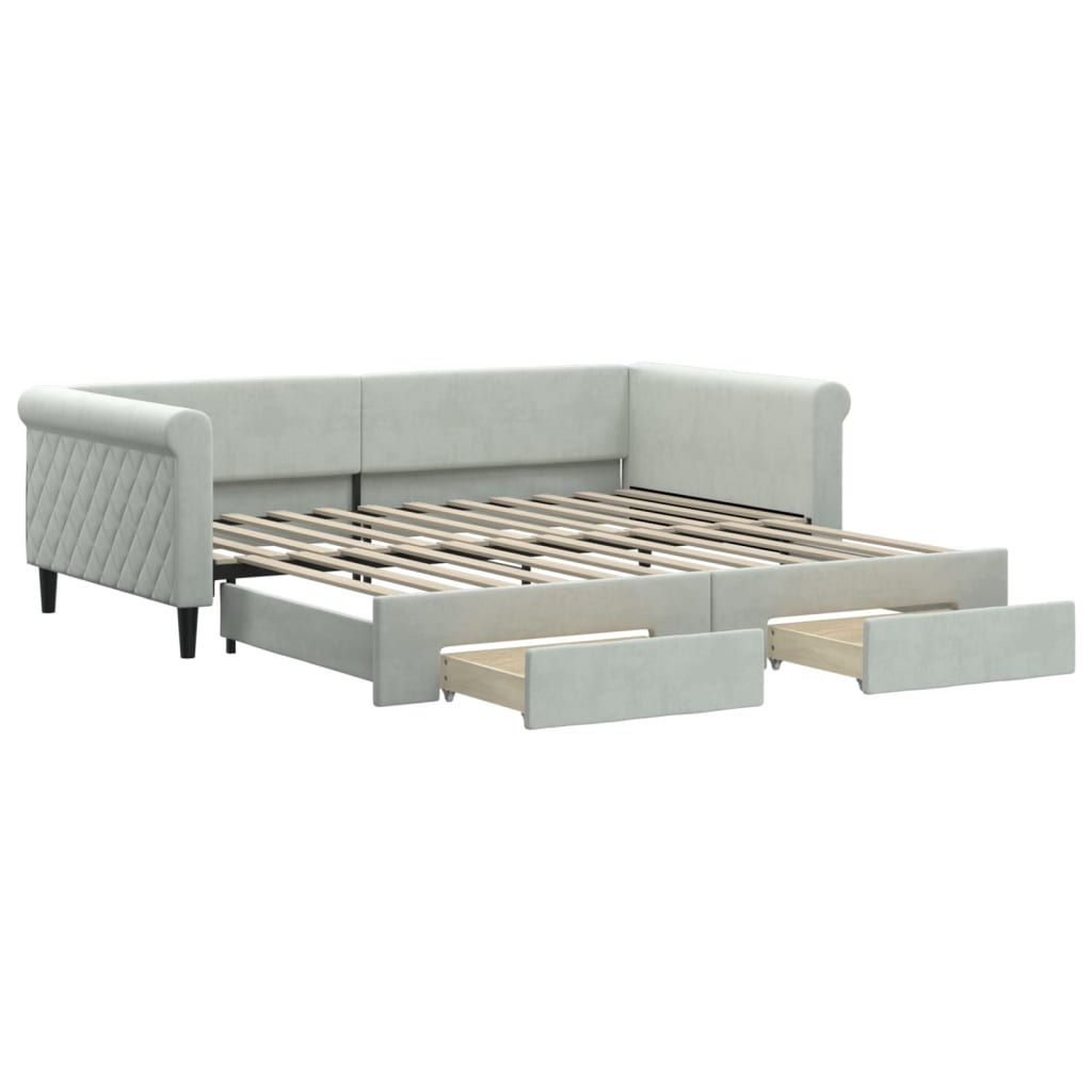 vidaXL Slaapbank onderschuifbed en lades 100x200 cm fluweel lichtgrijs