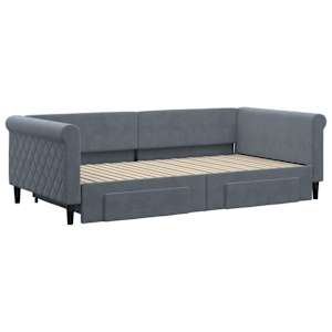 Válenda s přistýlkou a zásuvkami tmavě šedá 100 x 200 cm samet - obrázek 3