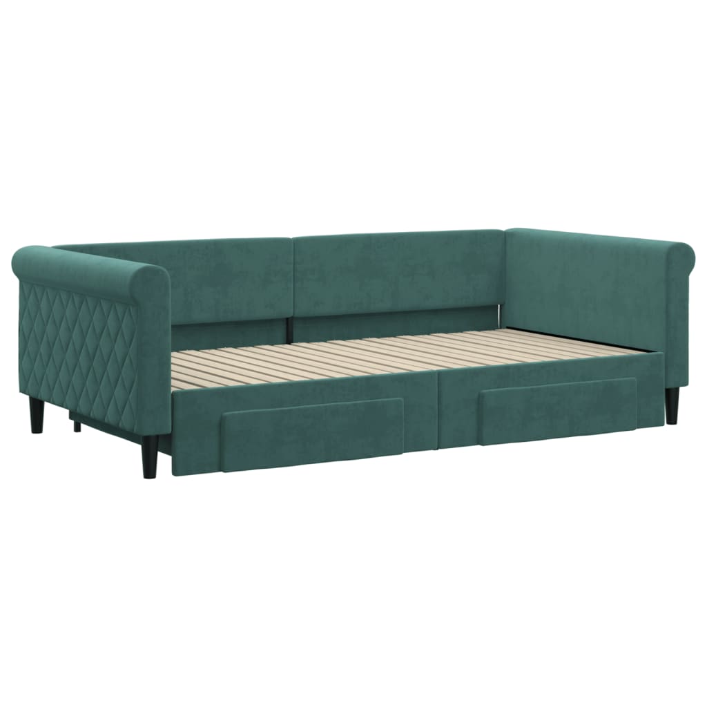 vidaXL Slaapbank onderschuifbed lades 100x200 cm fluweel donkergroen afbeelding