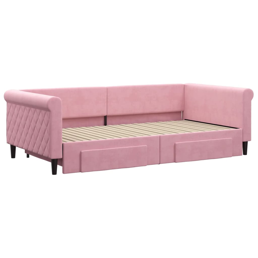 vidaXL rózsaszín kihúzható bársony heverő fiókkal 100 x 200 cm