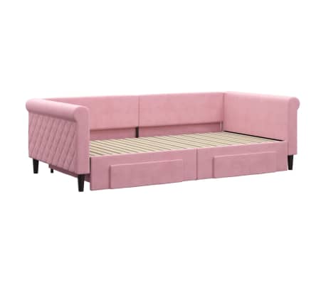 vidaXL Lit de jour avec gigogne et tiroirs rose 100x200 cm velours