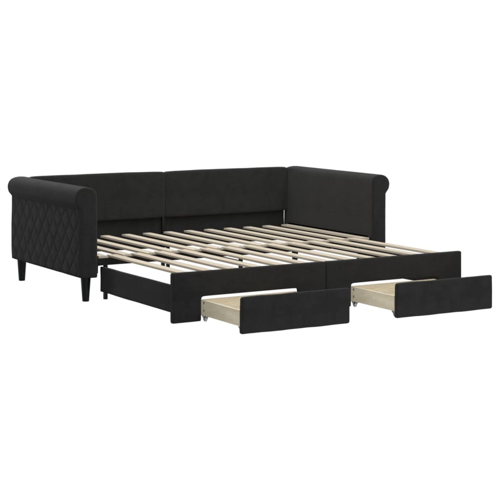 vidaXL Válenda s přistýlkou a zásuvkami černá 100 x 200 cm samet